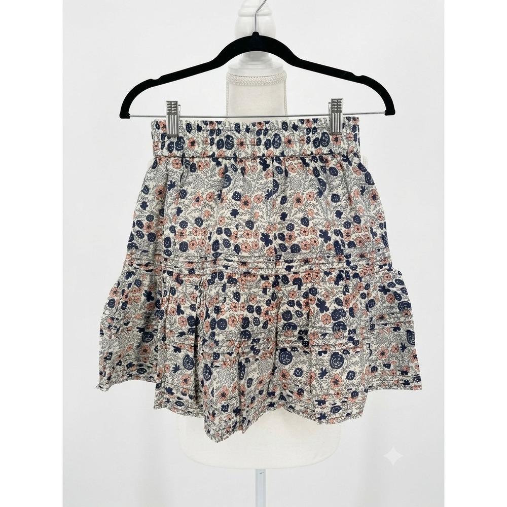 Mille Rowan Skirt Navy Floral Smocked Tiered Mini Skirt XS New‎